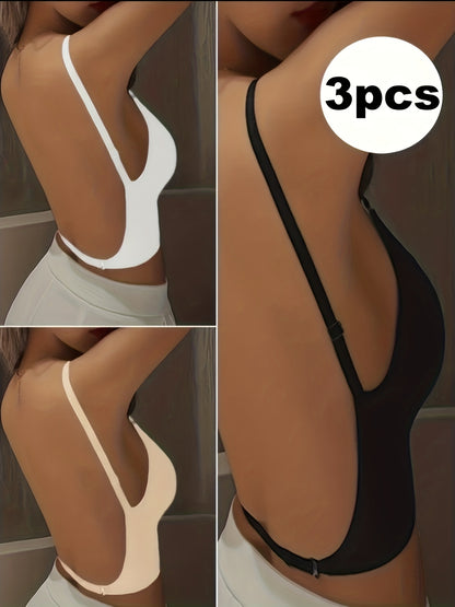 3pcs Women's Sexy Backless Strapless Bra - Adjustable Shoulder Straps, Seamless Opaque Cups, No Underwire Needed - Thin Wedding, Evening & Formal Bra for Bridal, Parties - Everyday & Special Occasion Lingerie, Party Wear, Elegant Design