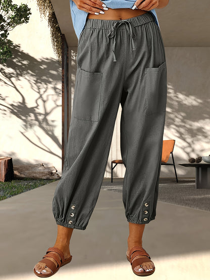 3-Pack Women'S Loose Casual Pants, Solid Color Linen Blend Wide-Leg Trousers With Pockets, For Daily Commute & Casual Wear