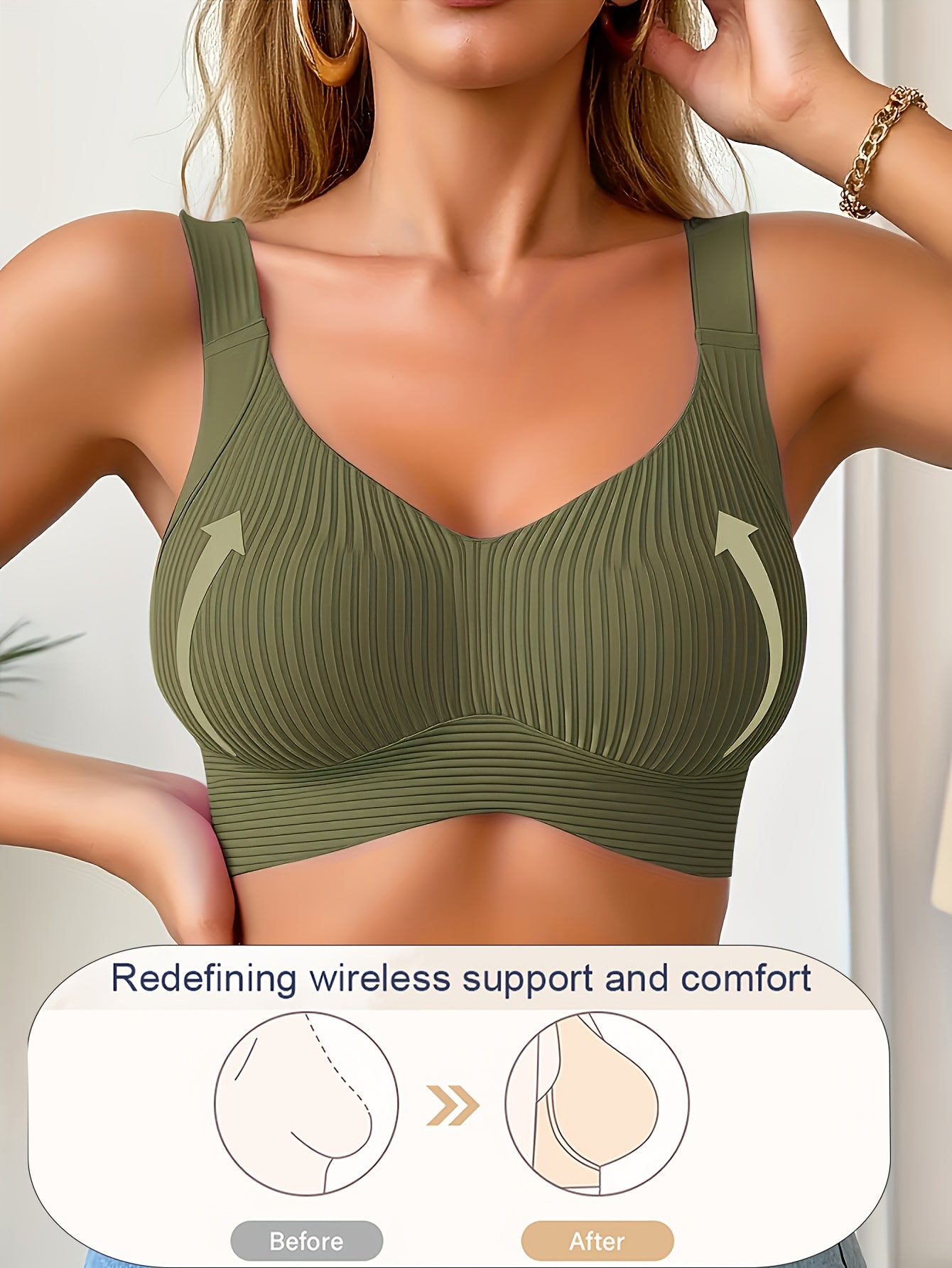 Plus-Size Wireless Women's Bra Suitable for Large Breasts - Full-Coverage Lift & Push-Up Underwire-Free Bust Enhancer with Adjustable Straps, Removable Pads, Seamless Smoothing Lingerie for Daily Wear & Special Occasions