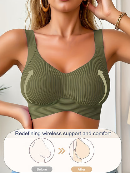 Plus-Size Wireless Women's Bra Suitable for Large Breasts - Full-Coverage Lift & Push-Up Underwire-Free Bust Enhancer with Adjustable Straps, Removable Pads, Seamless Smoothing Lingerie for Daily Wear & Special Occasions