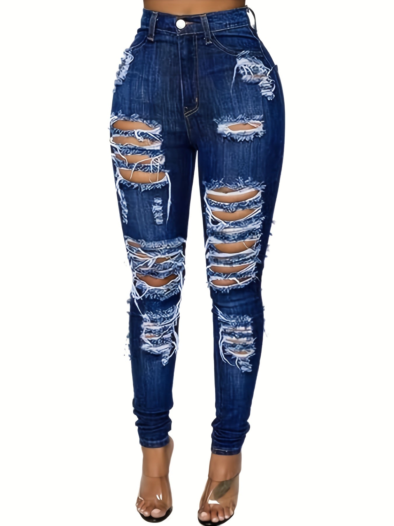 Women'S Hole High Elastic Tight Denim Pants