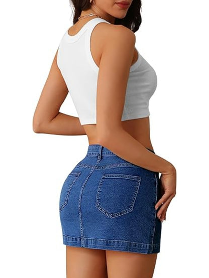 Women'S Stretchy Denim Skort High Waisted Slim Fit Mini Skirt with Pockets - Casual Summer Jean Skirt (Comfort & Style)