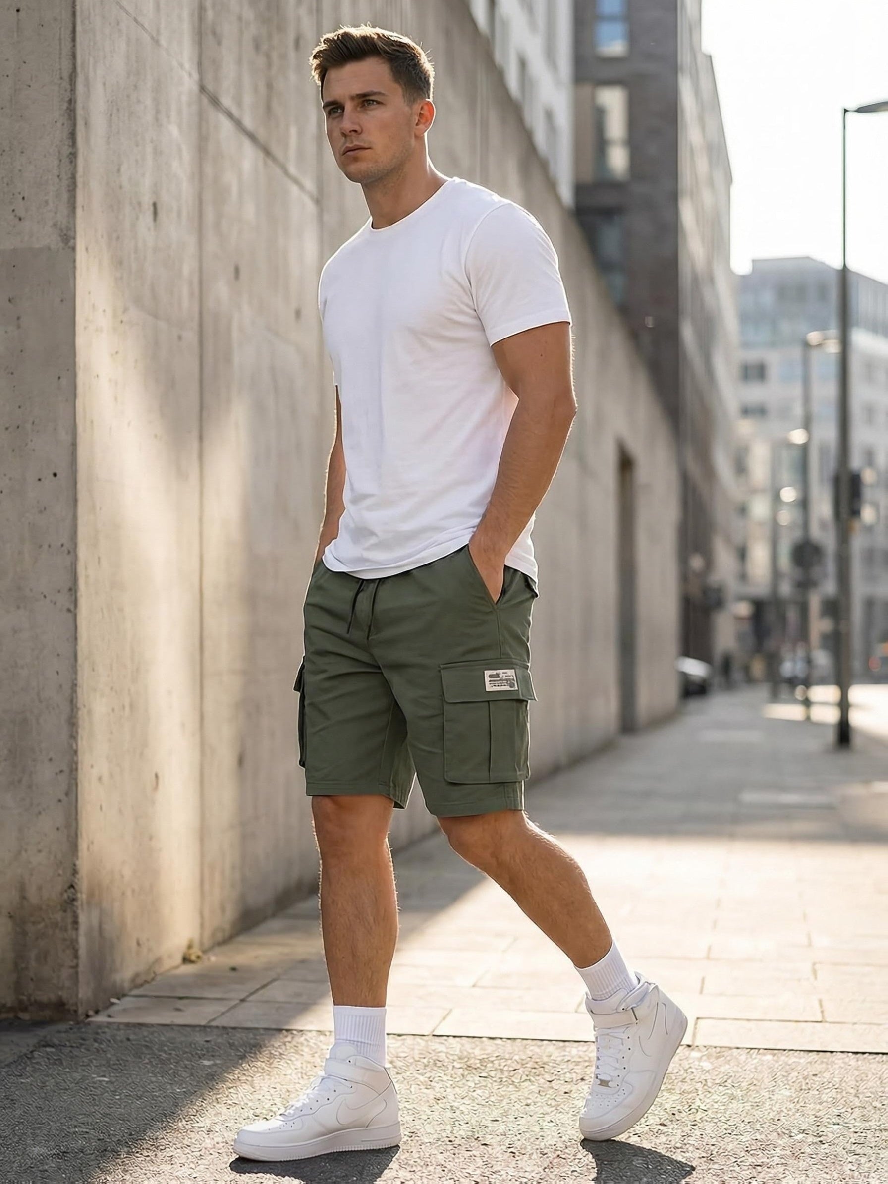 Men's Black+green+gray Polyester Cargo Shorts - product view 11