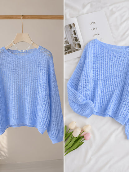 2026 Women'S Hollow Out Sweater Cardigan Long Sleeve Open Front Crochet Cover Up Lightweight Casual Layering Outerwear Soft Top For Spring Fall Winter Resort Wear