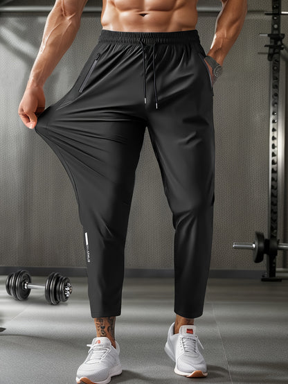 Men's High-Elasticity 7/8 Length Athletic Pants with Drawstring Waist & Zipper Pockets - Moisture-Wicking Workout Joggers for Gym, Running, Casual Wear - 3 Colors (Grey/Green/Black) - Spring Summer Fall Training Pants