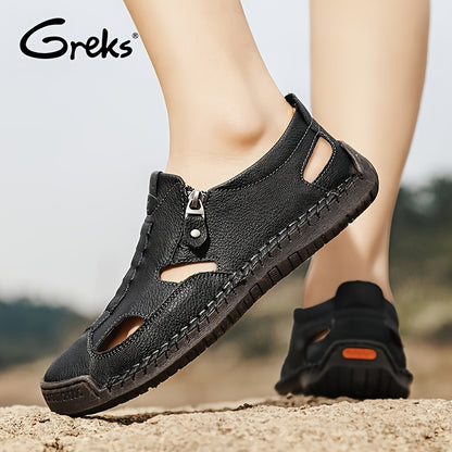 GREKS Mens Driving Loafer Lightweight Slip-on Breathable Walking Boat Shoes Flat Slippers Outdoor Moccasin Closed Toe Sandals