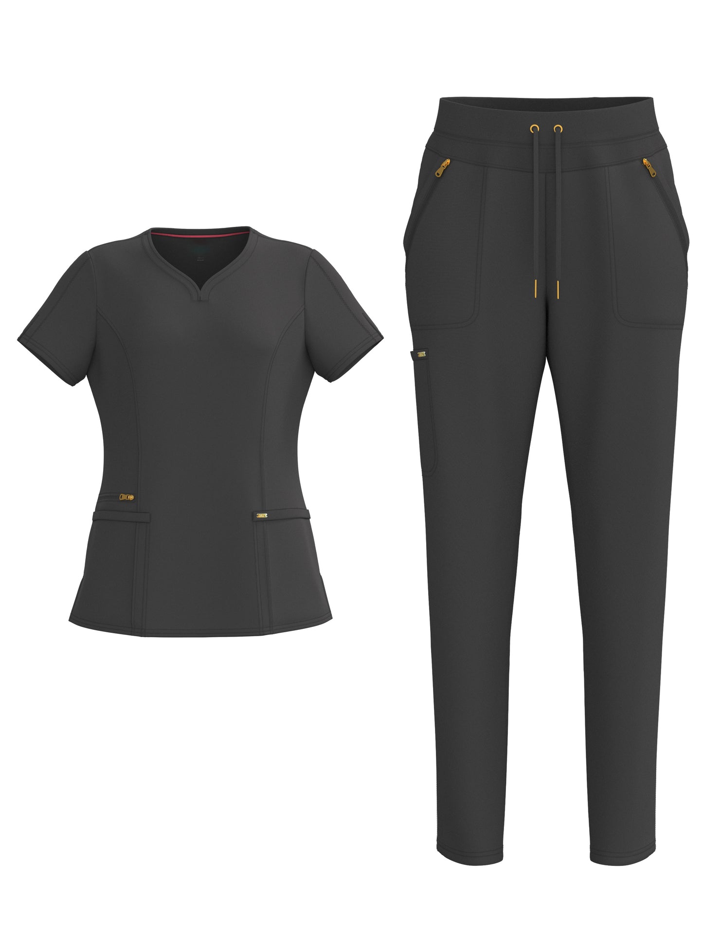 PandaFlex modern neck in Four-Way Stretch Fashion Scrubs Set V-Neck Short Sleeve Scrub Top & Straight Leg Cargo Pants for Nurses with zipper pockets 3372