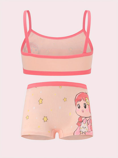 4 Set/8pcs Teens Girls Vest Panty Sets Cute Unicorn Pattern Elastic Breathable Girls Bras Underwear Set