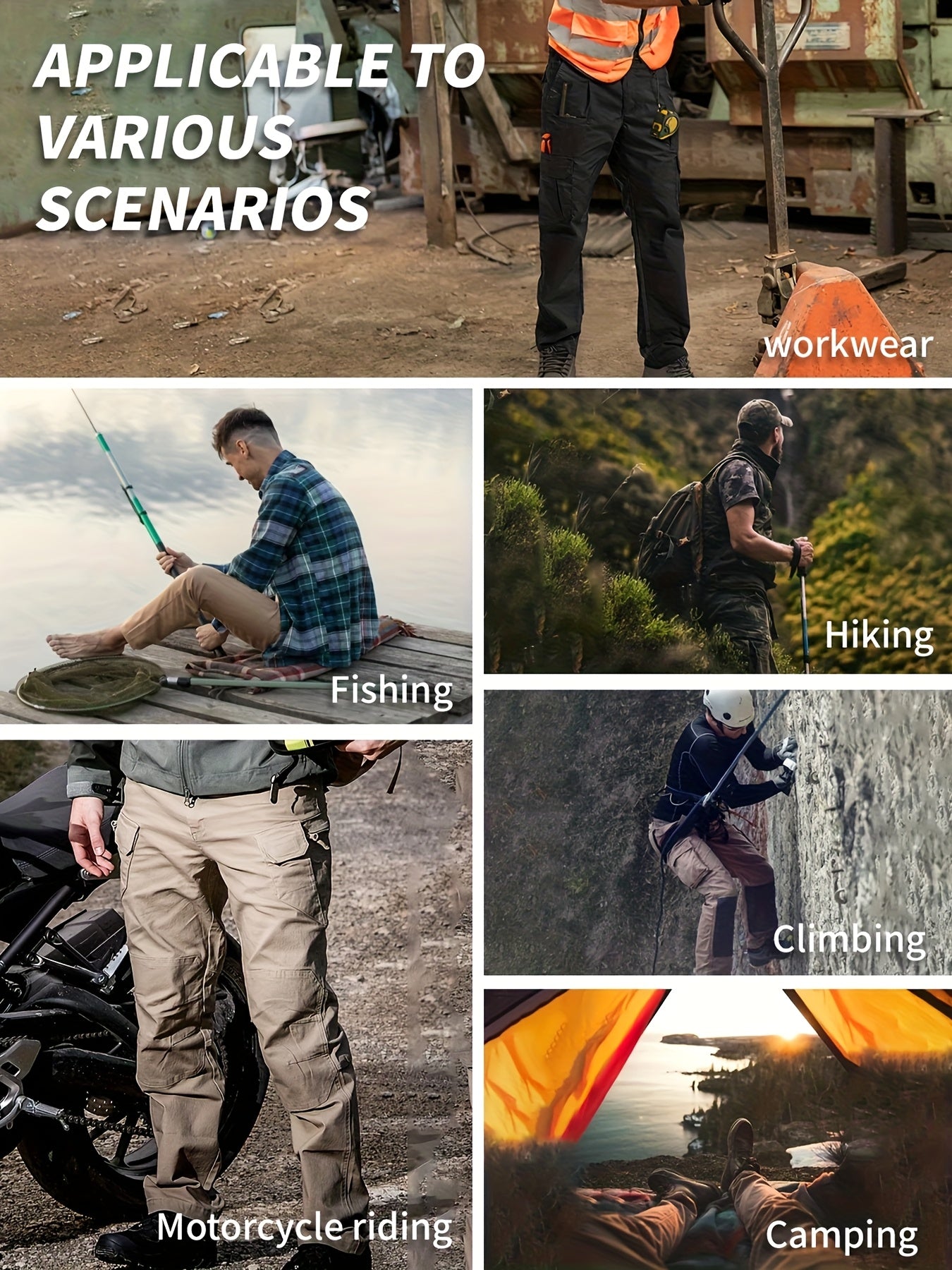 31' Men's Work Pants Cargo Pants Loose Casual Multi Pockets Outdoor Pants Color Block Straight Leg Cargo Pants with 8 Pockets