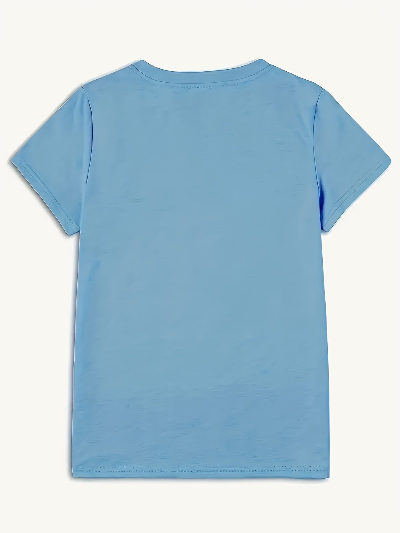 A Basic Short-Sleeve T-Shirt Featuring a Denim And Pearl Design, Made from Soft, Breathable Fabric Suitable for All Seasons. This Women'S Casual Top Is Durable, Machine Washable, And a Must-Have for Outings