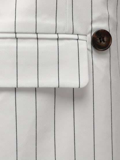 Latest Men's Suit Striped Double-Breasted Suit Spring/ Summer/ Autumn Thin Two-Piece Set with Frill Collar Striped Style Four Buttons Suit Business And Casual Dress Collar Necklace Decoration Slimming Dress Casual Suit White Suit