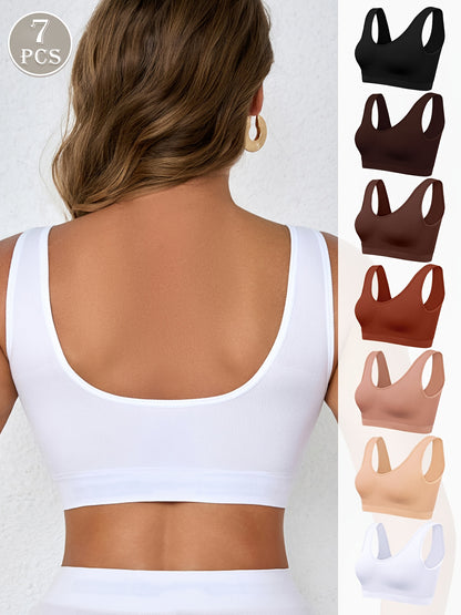 7pcs Women's Seamless Sports Bra, Comfortable And Breathable Running Exercise Vest Bra, Women's Underwear