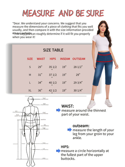 Lady Pull on Denim Capri with Pocket And Rivet Super Soft And Stretch
