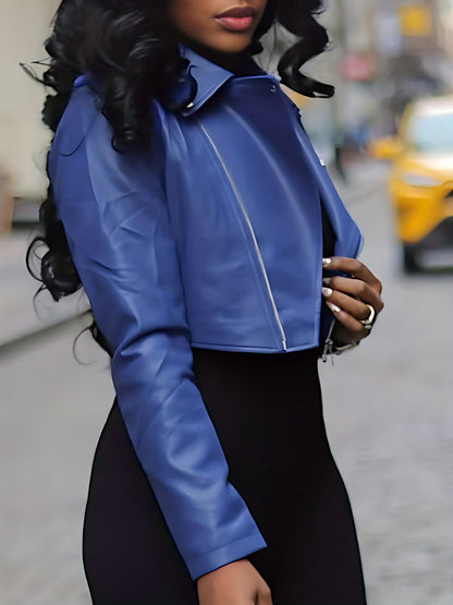 Short Versatile Biker Jacket for Women in Autumn Made of Faux Leather with a Easy Design