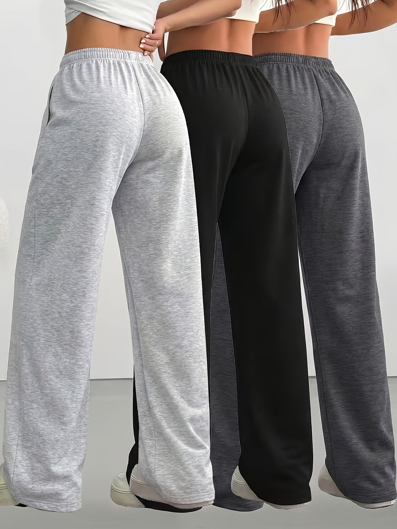 3pcs Spring And Summer Trendy Versatile Long Pants [Soft Joggers] Sizes Run Large, It Is Recommended to Choose One Size Smaller. Women'S Soft Joggers - Loose Fit, Elastic Waistband with Drawstring, Double Side Pockets - Machine Washable