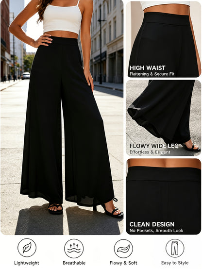 Women'S High Waist Wide Leg Yoga Pants, Flowy Elastic Waist Palazzo Pants, Breathable Lightweight Straight Leg Pants, Summer Cool Draping Floor-Length Pants, Comfortable Loose Pants for Work Travel And Sports