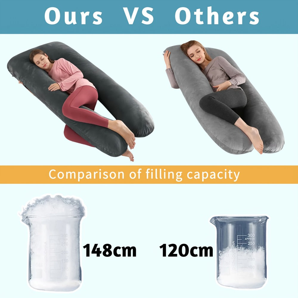 57-Inch J-Shaped Pregnancy Pillow - Breathable Washable Cover