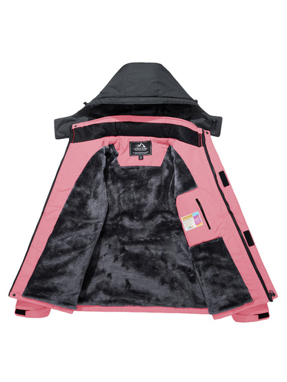 Women'S Warm Ski Jackets Winter Windproof Thermal Fleece Lined Coats Outdoor Detachable Hooded Heavy Weight Thick Jacket Camping Climbing Traveling Snowboard Windbreaker