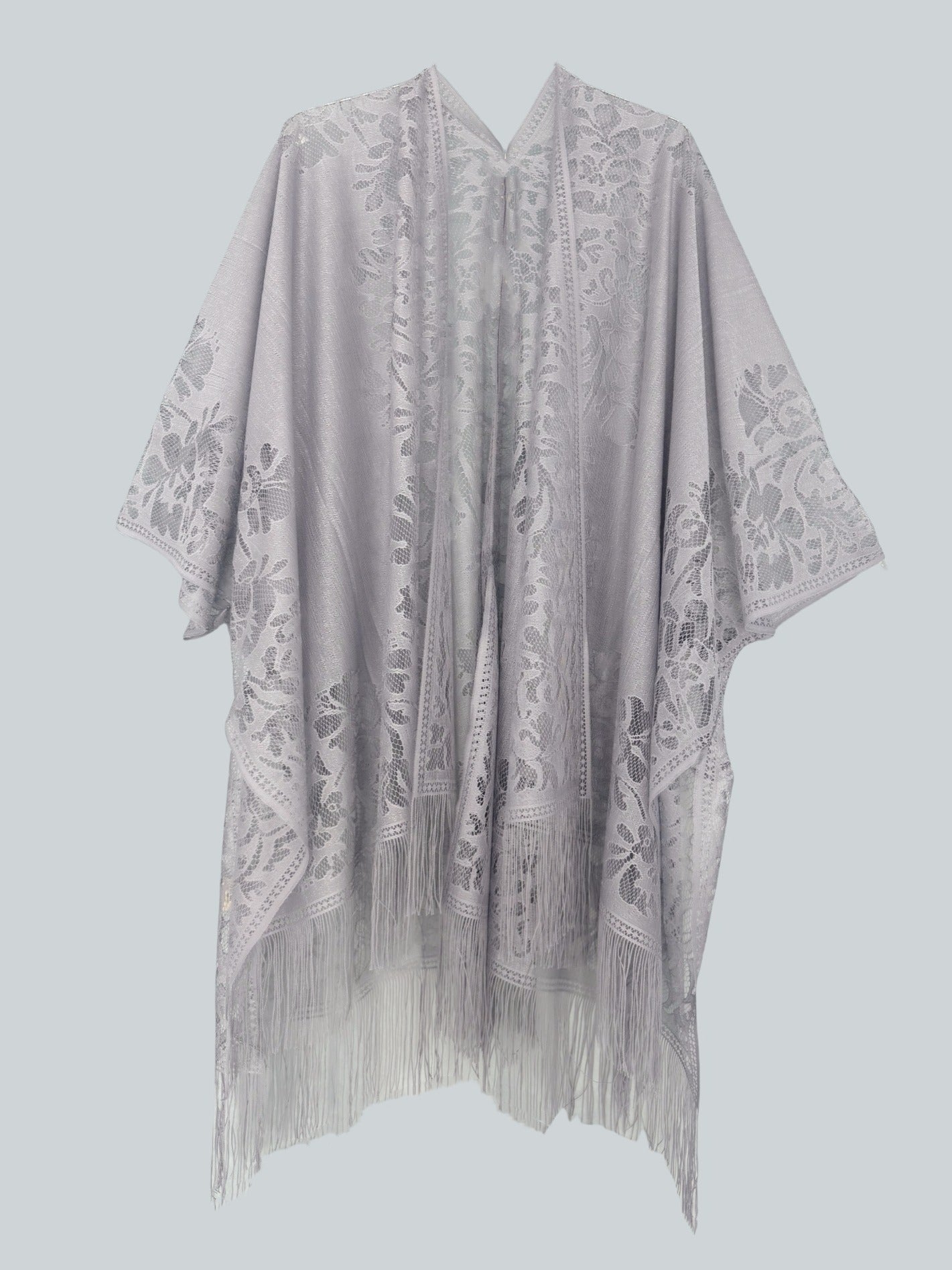 Woman's Plus Size Boho Cover Up, Lace Kimono, Women's Plus Floral Lace Batwing Sleeve Cover-Up, Open Front Tassel Trim Kimono, Lightweight Beach Cover Up