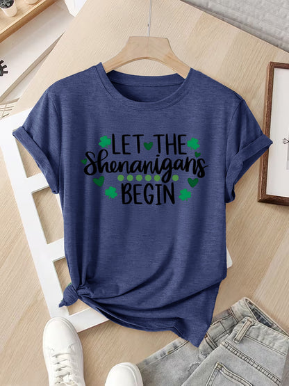 Ladies' Casual Summer T-Shirt - Women'S Knotted Hem Design with Graphic Print 'If I Shenan Once, I'll Shenanigan', Round Neck, Comfortable Fit for Everyday Wear and Sports, Fashion Street Style Tee