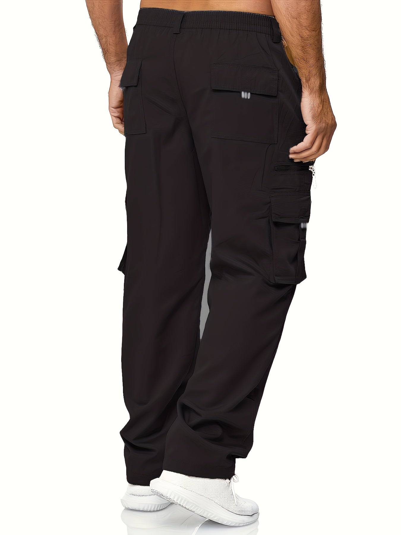 3pcs Men'S Casual Solid Color Cargo Pants, Polyester Non-Stretch Woven Fabric, Multiple Pockets, Regular Fit, Spring/Fall Season, Hiking & Outdoor Scene, Weekend Casual Occasion, Thick