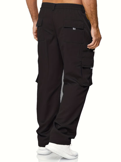3pcs Men'S Casual Solid Color Cargo Pants, Polyester Non-Stretch Woven Fabric, Multiple Pockets, Regular Fit, Spring/Fall Season, Hiking & Outdoor Scene, Weekend Casual Occasion, Thick