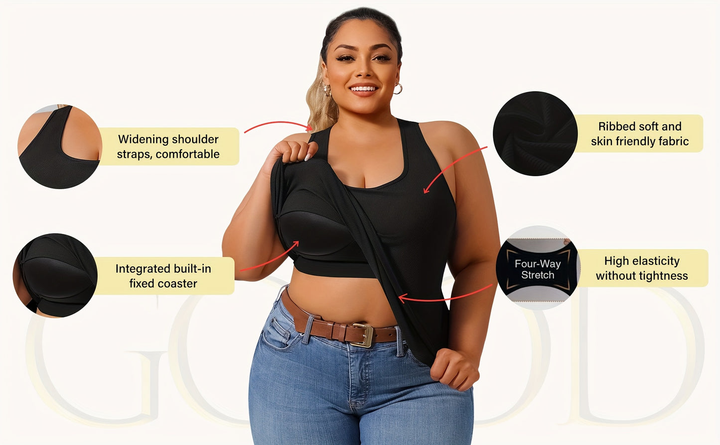 Plus Size - Plus Size - Plus-Size Women'S Spring Summer Fall Vest 2-In-1 Vest with Coaster I-Back Rib Casual Base Vest