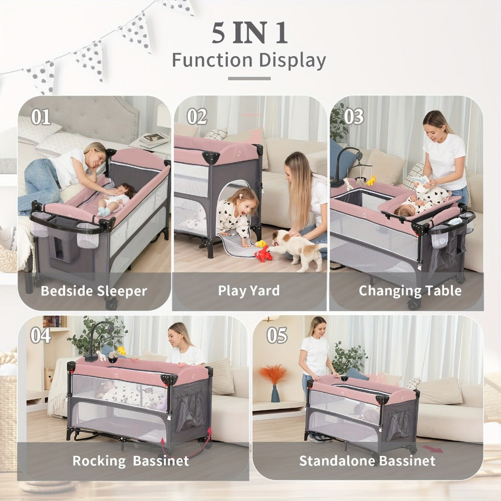Baby Bassinet - Foldable 5-In-1 Sleeper Crib