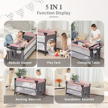 Baby Bassinet - Foldable 5-In-1 Sleeper Crib