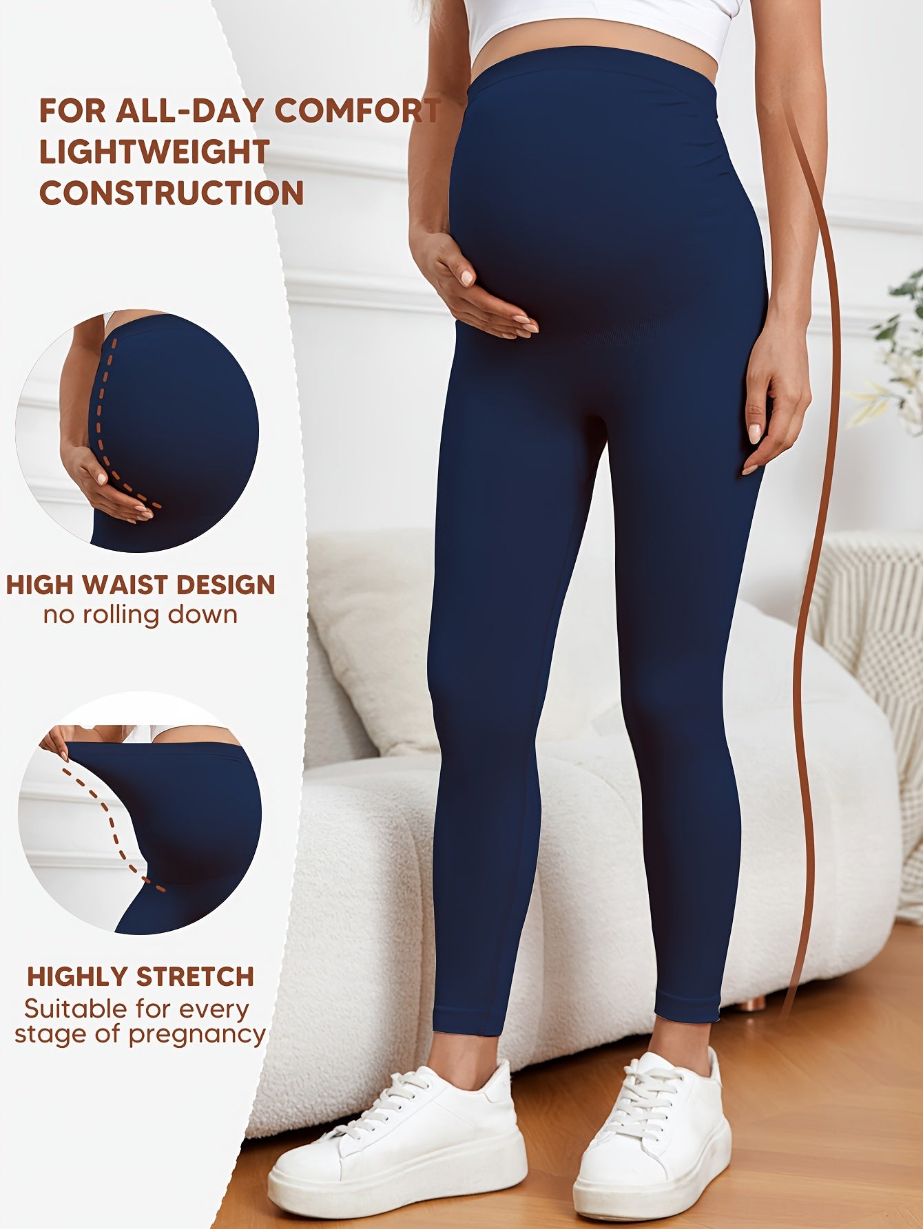 High-Waisted Leggings for Women Designed to Control The Tummy, Made of 90% Polyamide And 10% Elastane, Featuring a Solid Color And Stretchy Fit, Suitable for Yoga, Crafted from All-Season Knit Fabric, Without a Zipper, Providing Belly Support