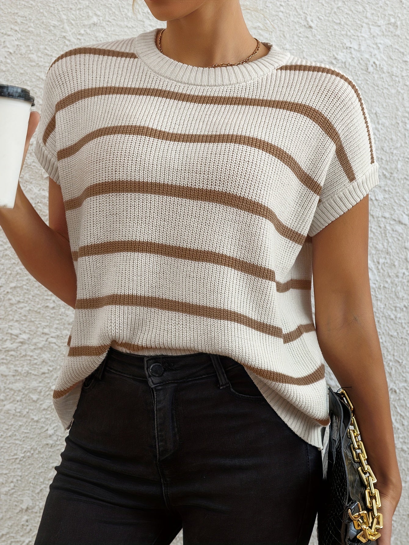 Women's Elegant Pullover Sweater - Black & White Horizontal Stripe Top, All-Season Loose Fit Shirt for Casual, Formal, Party Outfits - Easy-Care Everyday Chic Women's Clothing, Casual Wear, Classic Stripes, Quality Stitching, Stylish Blouse, Casual Dresse