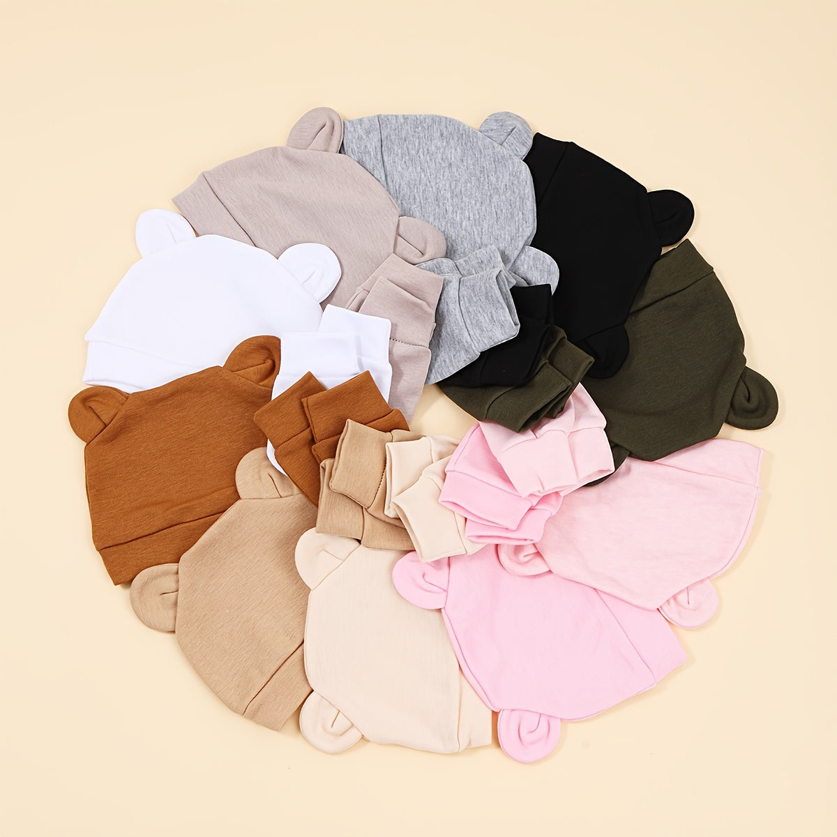 6pcs Baby Hat Set Solid Color Warm Earmuffs Newborn Baby Swaddle Hat Anti-Grab Gloves