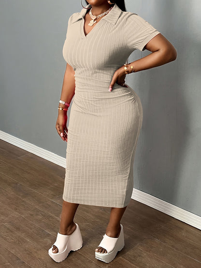 [Sexy Bodycon Dress] Sexy Summer Bodycon Dress | Women's Neck Casual Short Sleeve Basic Pencil Midi Club Dresses