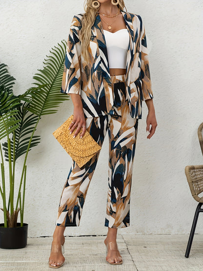 [ Cloud Orientation ] Women'S Elegant Leaf Print Two Piece Set
