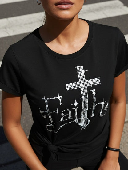 Casual Short-Sleeve Round-Neck T-Shirt for Women with Fun Prints, Easy to Wash, Comfortable Year-Round, Loose Fit, Durable Design, Perfect for Holiday Gifts, Shipped from a Nearby Warehouse