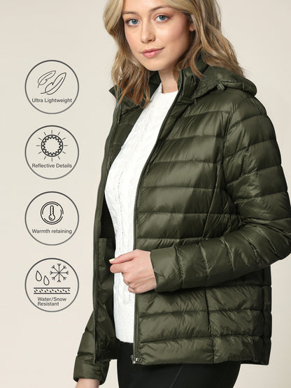 Women's Ultra Light Weight Packable Down Jacket with Removable Hood