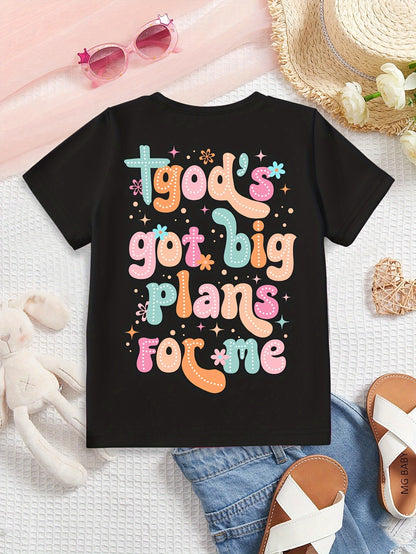 God'S Got Big Plans for Me..Print 100% cotton Short Sleeve T-shirt, Comfy Casual Tees For Girls Summer