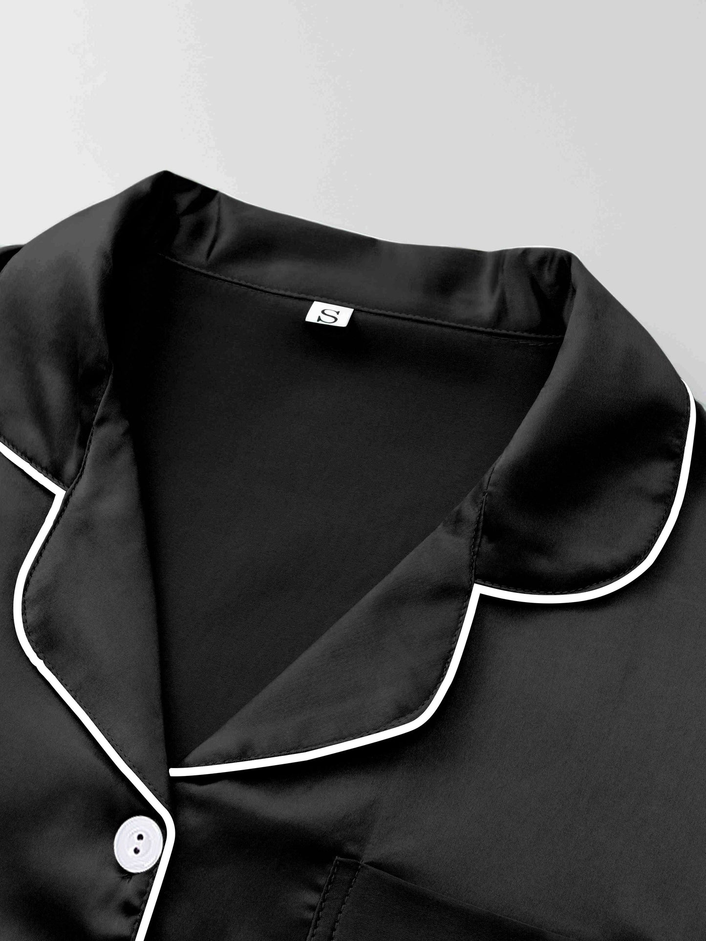 Women's Satin Casual Comfortable 1 Set 2pcs Pajama Outfit, Turn- Collar Long Sleeve Top & Elastic Waistband Trousers Women's Sleepwear