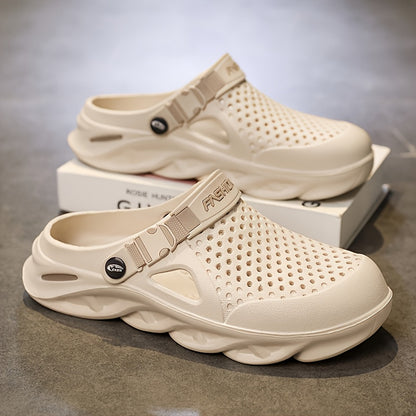 Men's Clogs, New Summer Non-Slip Thick-Soled Wrap-Round-Toe Beach Shoes, Trendy Unisex Outdoor Slippers for Men's Outdoor Wear