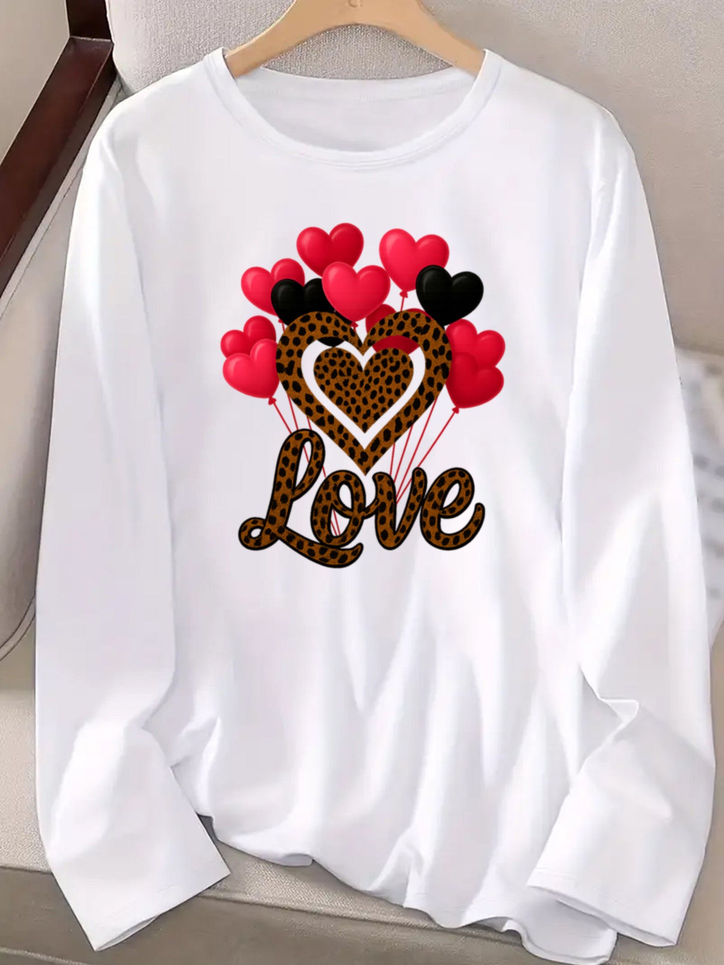 Women'S Love Printed Long Sleeve - Long Sleeve Round Neck Hoodie, Comfortable Long Sleeve, Party Clothing, Casual - Festival Clothing, Durable Fabric, Festival Shopper