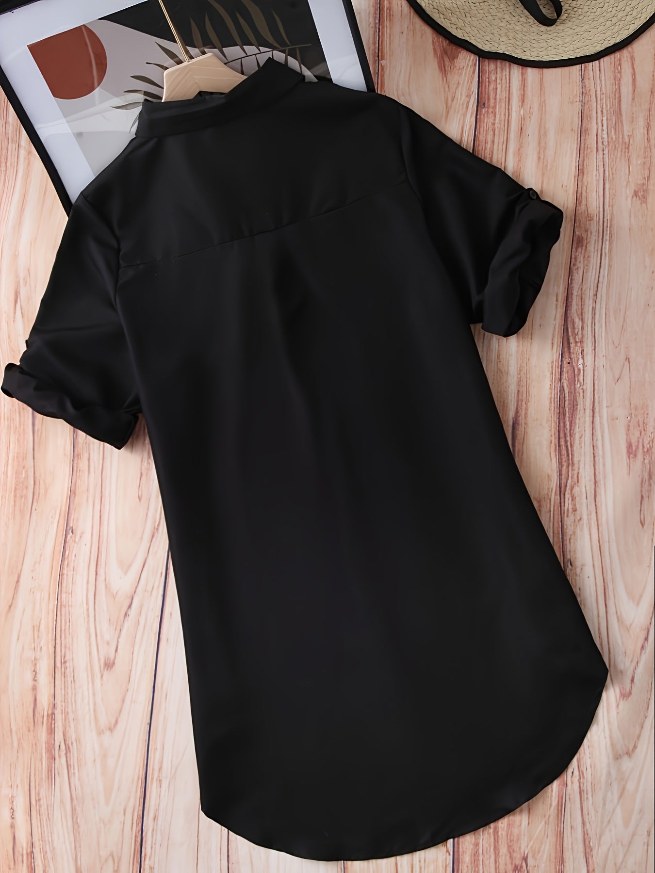 Plus Size, Plus Size Women's Solid Long Sleeve Shirt, Breathable Collar Button Blouse, Loose Fit Elegant Tops for Summer, 1XL-5XL