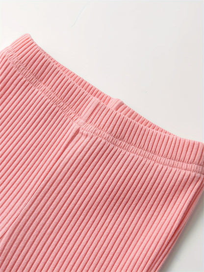 Kukitty Infant Baby Girl 3pcs Solid Color Flare Pants Casual Ribbed Leggings, for Outdoor