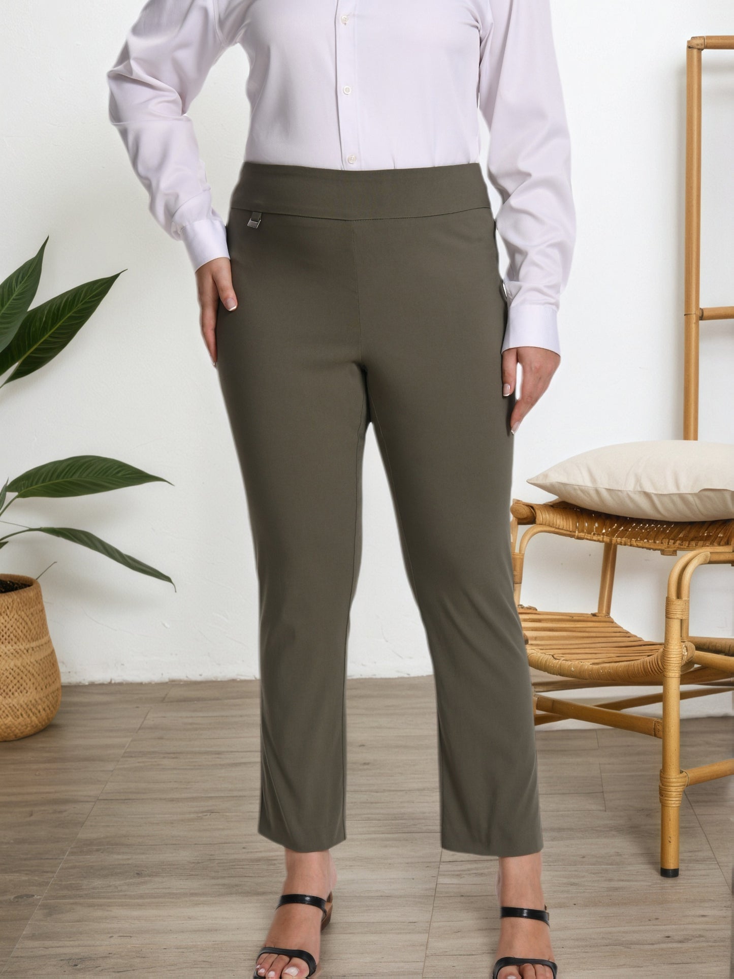 Plus Size - Plus Size - Women Pull on Pant with Silver During Super Stretch Soft Millennium Fabric to Work Ankle Pant