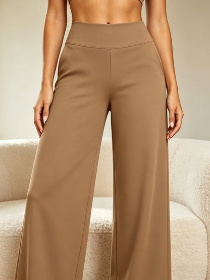 2pcs Women's High Waist Solid Color Wide Leg Pants with Double Pockets, Butt Lifting Slim Fit Trousers, Lightweight Breathable Skin-Friendly Fabric, Versatile for Office Work Daily Streetwear