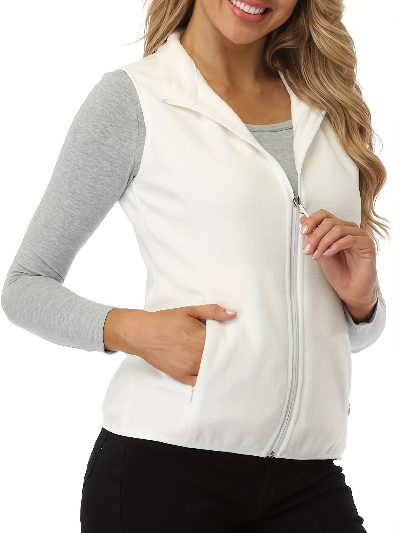 Women's Vest Jacket Sleeveless Lightweight Zip Jacket Warm Soft Vest with Zipper Pockets