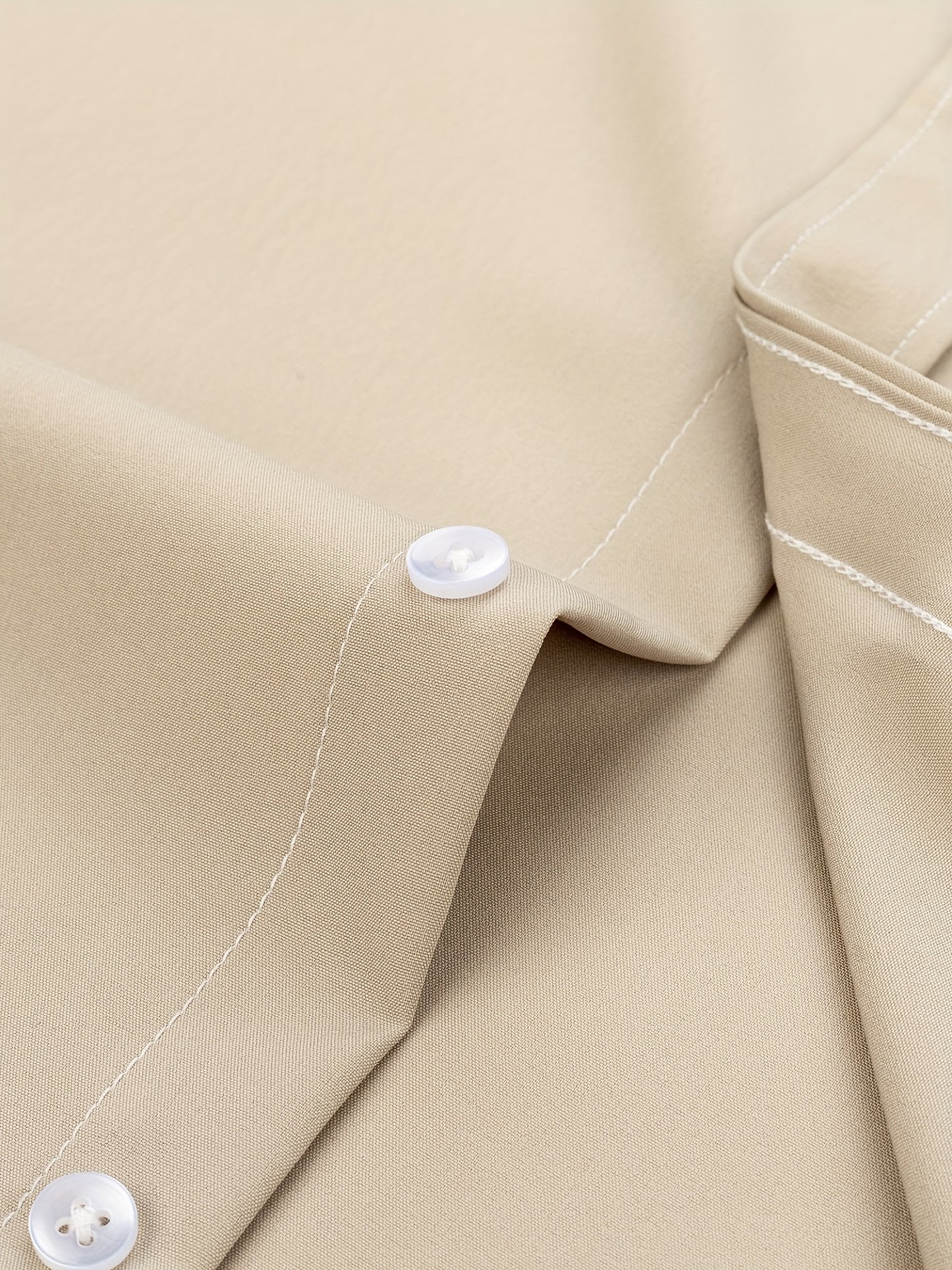 2pcs Men's Long Sleeve Dress Shirts - Elegant White, Stretchy Fabric, Business Casual, Unwrinkled, Single-Breasted with Lapel Collar, All-Season Wear, Casual Attire|Elegant Lapel Shirt|Stretchy Fabric