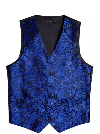 Men'S Classic Formal Suit Vest And Necktie Set - Elegant Red Paisley Design, Made from Non-Stretch Fabric, Featuring a Button Front Closure, Suitable for All Seasons Including Weddings, Business Events, And Parties - Formal Wear for Men, Plus Size