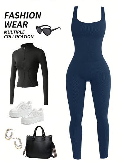 1pc YEFECY Women'S Sleeveless Square Collar Jumpsuit | 90% Nylon and 10% Elastic Fabric, Comfortable Thick, Impervious, Washable, Reusable, Suitable for Any Event, Exercise, Fitness, Pilates, Running, Yoga