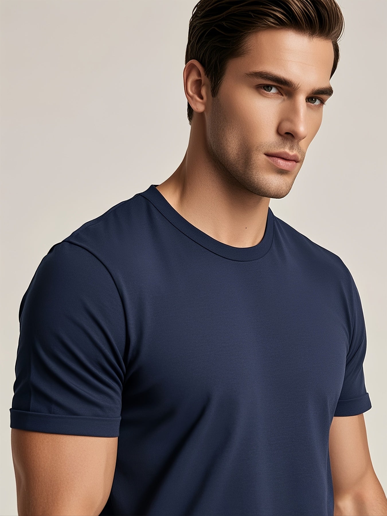 4pcs Men's Summer Cotton Solid Color T-shirt Lightweight Round Neck T-shirt Tops, Daily Casual for Summer Sports-5001