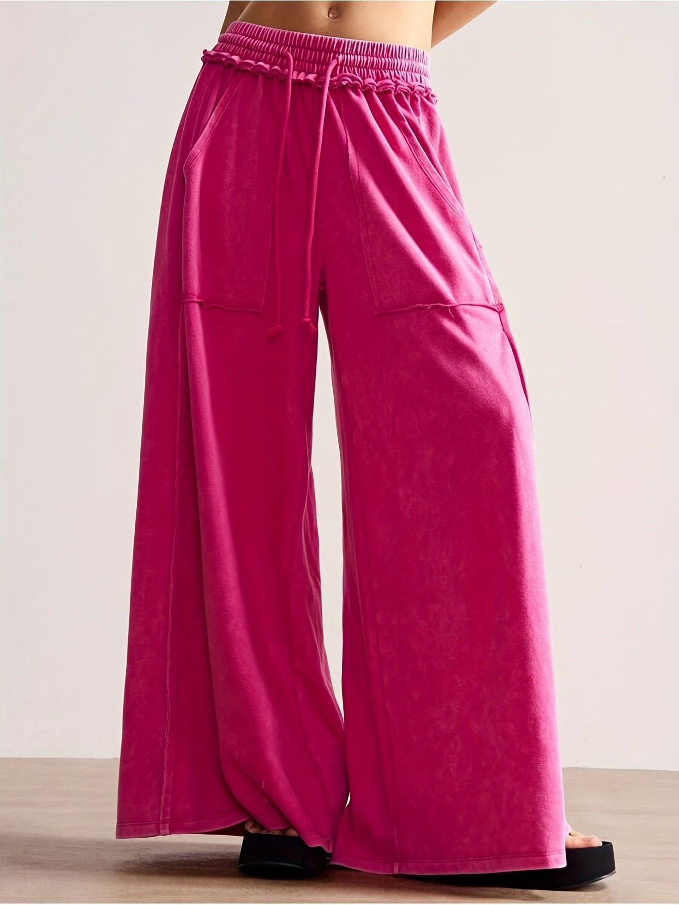 BOHO Ladies' Casual Patchwork Color Loose Wide-Leg Washed Pants